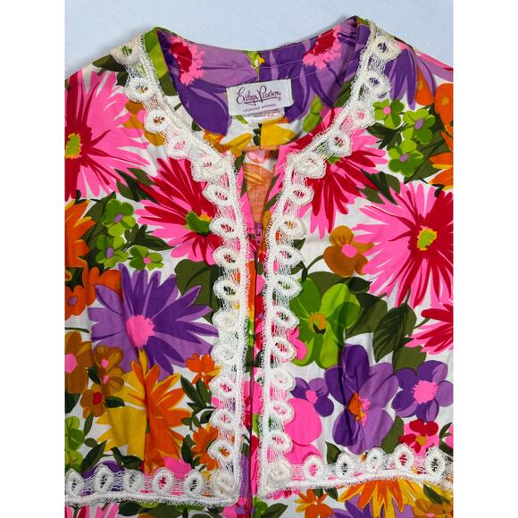 Evelyn Pearson Lounging Apparel Dress Floral Bright Lace Size S/M Vintage - Picture 5 of 13